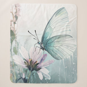 Munt Teal Vlinder Zachte Pastel Bloemen Sherpa Deken