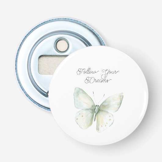 Munt Vlinder Vreugde Button Flesopener (Voorkant)