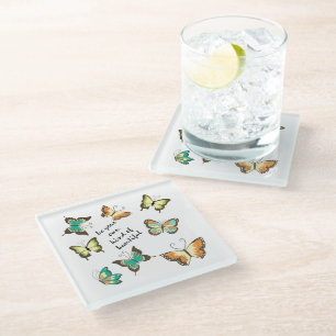 Munt Wees je eigen mooie vlinders Glazen Onderzetter