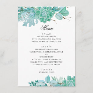 Munt winter bloemige bruiloft. Waterverf succulent Menu