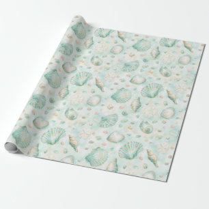 Munt Zeeschelp Aquarel Oceaan Patroon Cadeaupapier
