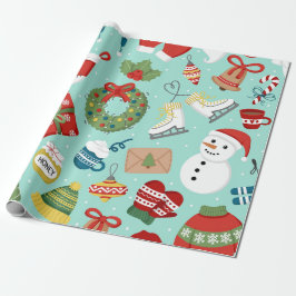 Muntblauwe Kerstman Kerstmuts Kerstverpakkings Pap Cadeaupapier