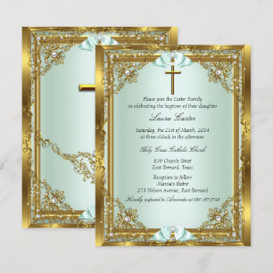 Muntgoud Parel Damast Kruis Doop Christening 3 Kaart