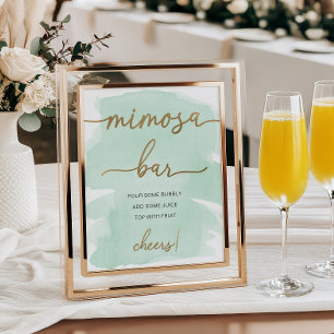 Muntgroen Aquarel Goud Mimosa Bar Bord Poster