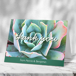 Muntgroen cactus foto script monogram naam vet bedankkaart