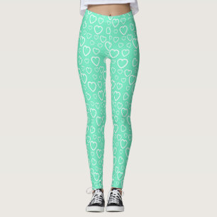 Muntgroen en Wit Hartjes Patroon Leggings