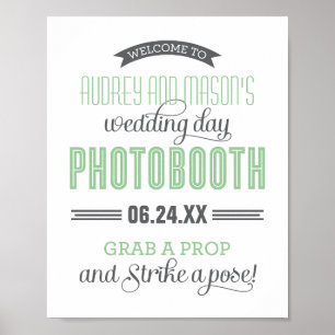 Muntgroen huwelijksfotohokje bord poster