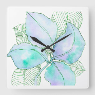 Muntgroen Lavendel Aquarel Botanische Bladeren Vierkante Klok