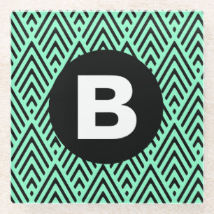 Muntgroen trendy chevronpatroon monogram glazen onderzetter