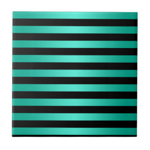 Muntgroen turquoise en zwart strepenpatroon tegeltje