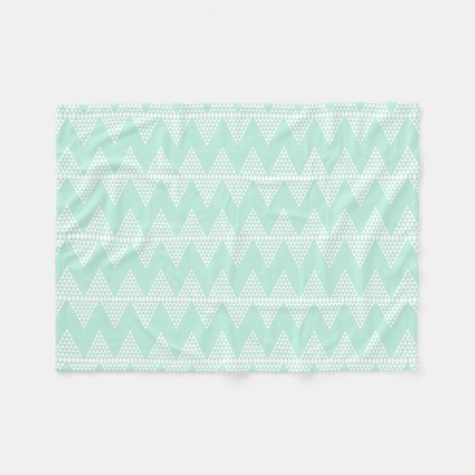 Muntgroen Witte Geometrische Chevron Patroon Fleece Deken (Voorkant (Horizontaal))