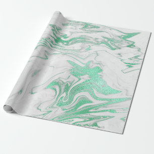 Muntgroen Zilver Grijs Wit Marmer Glanzend Glam Cadeaupapier