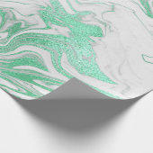Muntgroen Zilver Grijs Wit Marmer Glanzend Glam Cadeaupapier (Hoek)