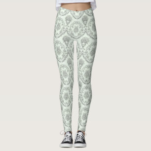 Muntgroene barokke cherubijn- en bloemenvas toile  leggings