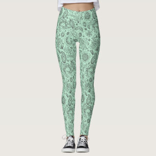 Muntgroene batik boho stijl bloemrijke paisley pat leggings