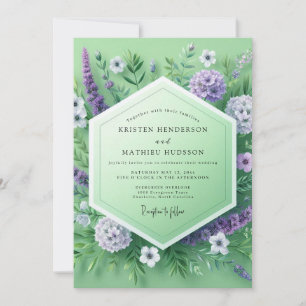 Muntgroene bloemrijke weide bruiloft kaart