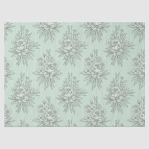 Muntgroene botanische toile met bloemboeketten tissuepapier