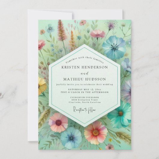 Muntgroene Botanische Whimsy Bruiloft Kaart (Voorkant)