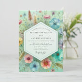 Muntgroene Botanische Whimsy Bruiloft Kaart (Staand voorkant)