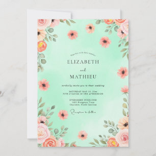 Muntgroene Elegante Lente Bruiloft Kaart