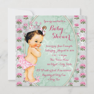 Muntgroene en Roze Roos Baby Meisje Shower Kaart
