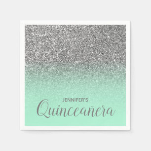 Muntgroene en zilveren glitter Ombre Quinceanera Servet