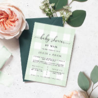 Muntgroene geruite babyshower-uitnodiging per post