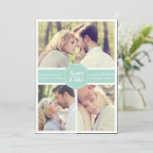 Muntgroene gestreepte Save the Date-aankondiging Kaart (Staand voorkant)