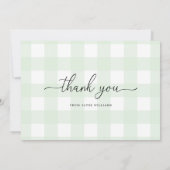 Muntgroene Gingham Bedankkaart Kaart (Achterkant)