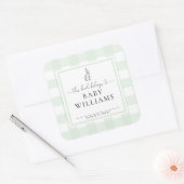 Muntgroene Gingham Konijn Ex-Libris Sticker (Envelop)