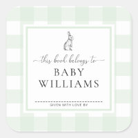 Muntgroene Gingham Konijn Ex-Libris Sticker
