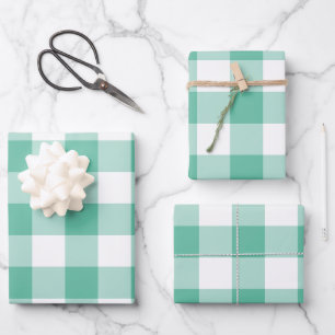 Muntgroene Gingham Rutten Plaid Inpakpapier Vel