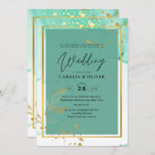 Muntgroene Gouden Alcohol Inkt Abstracte Trouw Kaart (Voorkant / Achterkant)