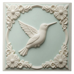 Muntgroene namaak reliëf Art Nouveau Kolibrie Tegeltje
