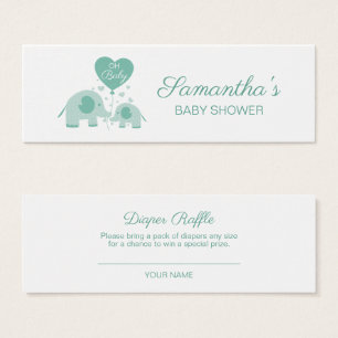 Muntgroene Olifant Baby Shower Luier Raffle Mini Visitekaartjes