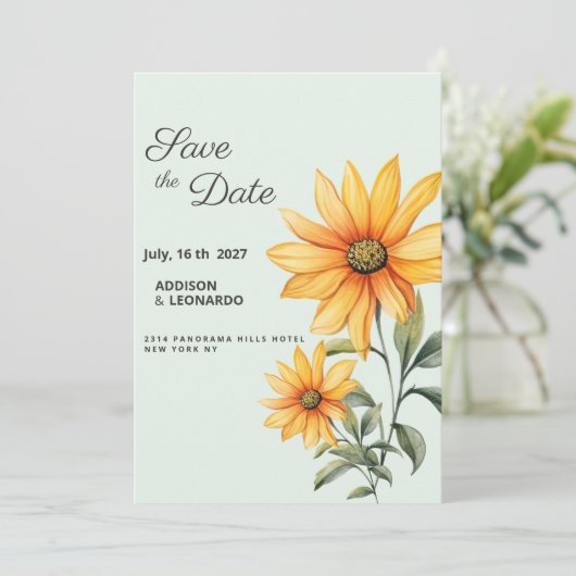 Muntgroene oranje gele zonnebloem Bewaar de datum Kaart (Staand voorkant)