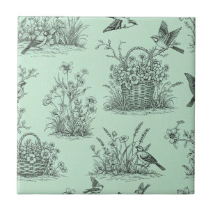 Muntgroene pastorale toile met vogels en bloesems tegeltje