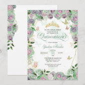 Muntgroene rozen Elegante vlinder Quinceanera Kaart (Voorkant / Achterkant)