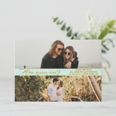 Muntgroene simpele script twee fotogalerij QR CODE Save The Date (Staand voorkant)
