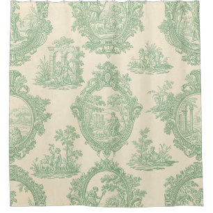 Muntgroene Toile Vintage Paren en Tuin Scène Douchegordijn