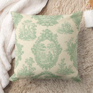 Muntgroene Toile Vintage Paren en Tuin Scene Kussen