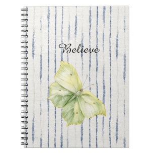 Muntgroene Vlinder Geloof Blauw Witte Strepen Notitieboek