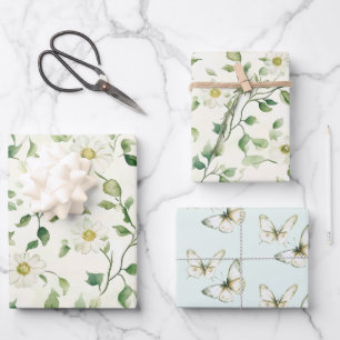 Muntgroene Witte Vlinders Verjaardag Inpakpapier Vel