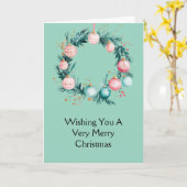 Muntroze Kerst Ornamente Krans Kaart (Gele Bloem)