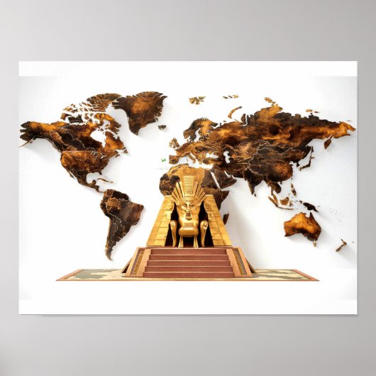 Mur Art Plan du monde avec Pharaon design Poster (Devant)