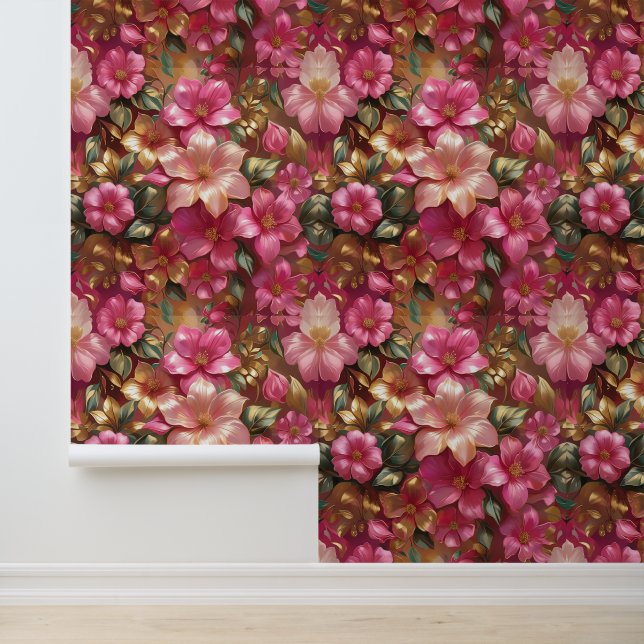 Mur Botanique De Luxe Rose Or (Application)