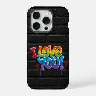 Mur de briques noir avec graffiti « Je t'aime ! »