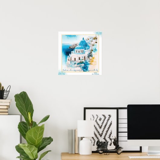 Mur de Santorin. Affiche grecque. Chauffage domest (Bureau à domicile)