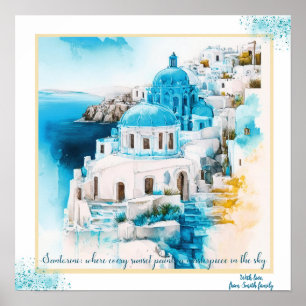 Mur de Santorin. Affiche grecque. Chauffage domest