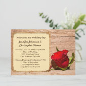 Mur en bois et Faire-part de mariage rose rouge (Debout devant)